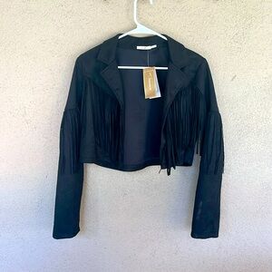 Crop jacket with fringe. Soft suede like material size M. Never worn with tags